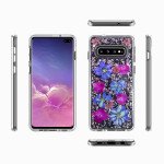 Wholesale Galaxy S10 Luxury Glitter Dried Natural Flower Petal Clear Hybrid Case (Rose Gold Purple)